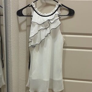 BCX White Halter Camisole with Black Piped Ruffle